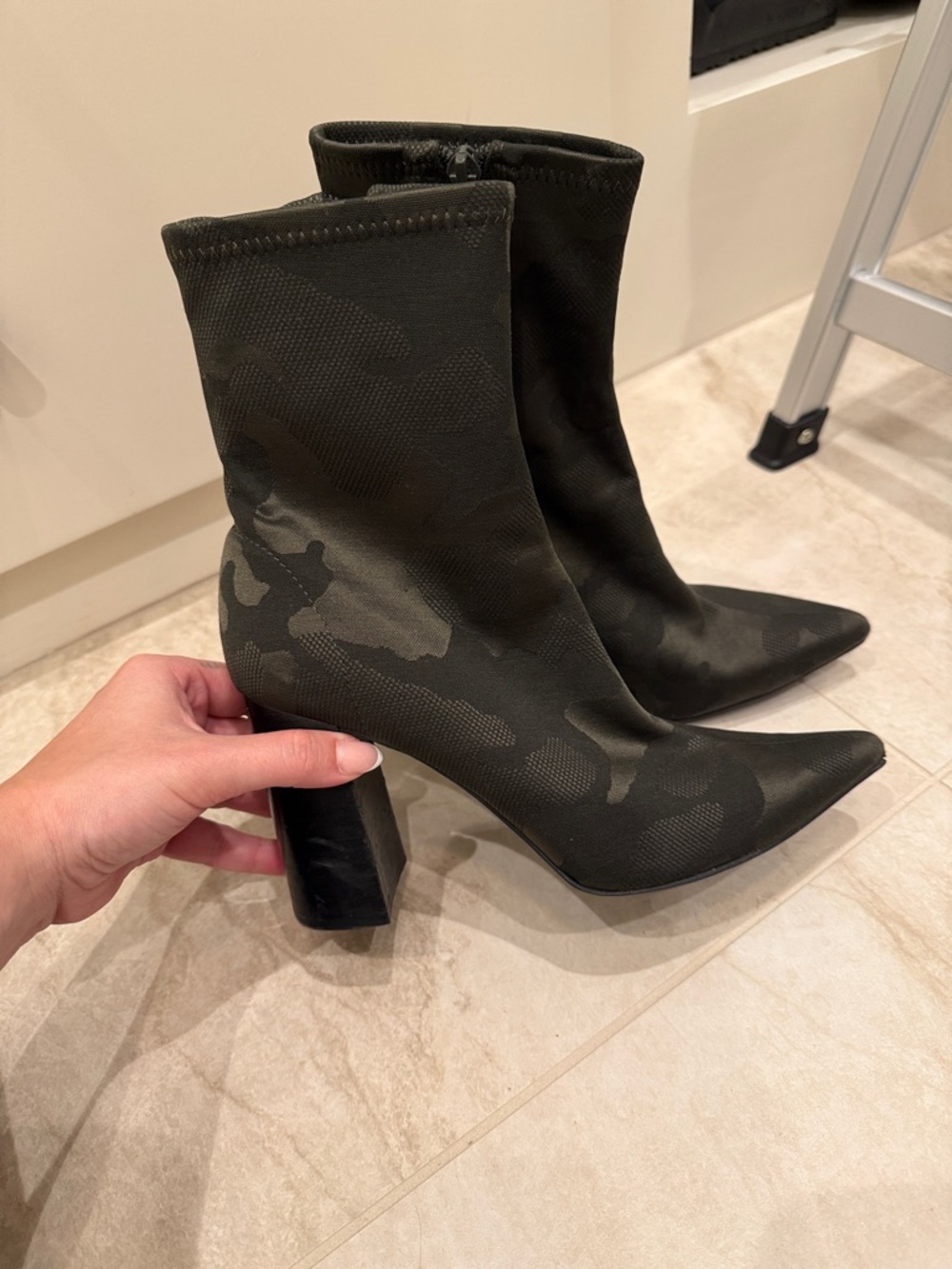 Jeffrey Campbell Camo Pointed Block Heel Ankle Boots